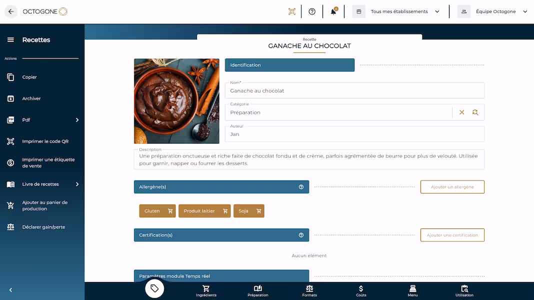 Fiches recettes complètes